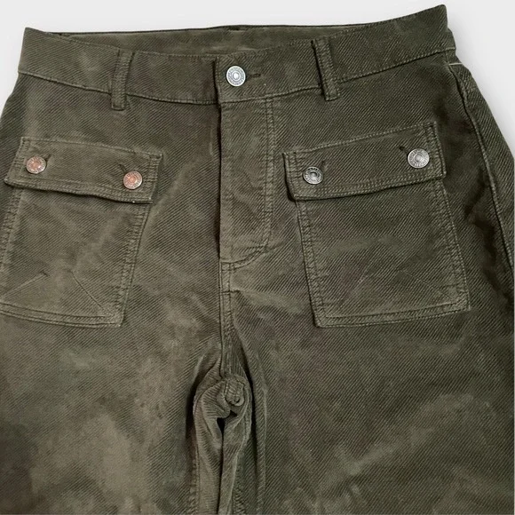 Free People Olive Green Boho Kyo Corduroy Carpenter Utility Pant 2 High Rise - Picture 5 of 9